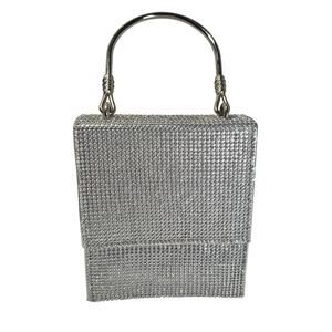 Badgley Mischka Silver Rhinestone Evening Bag Clutch Top Handle Purse